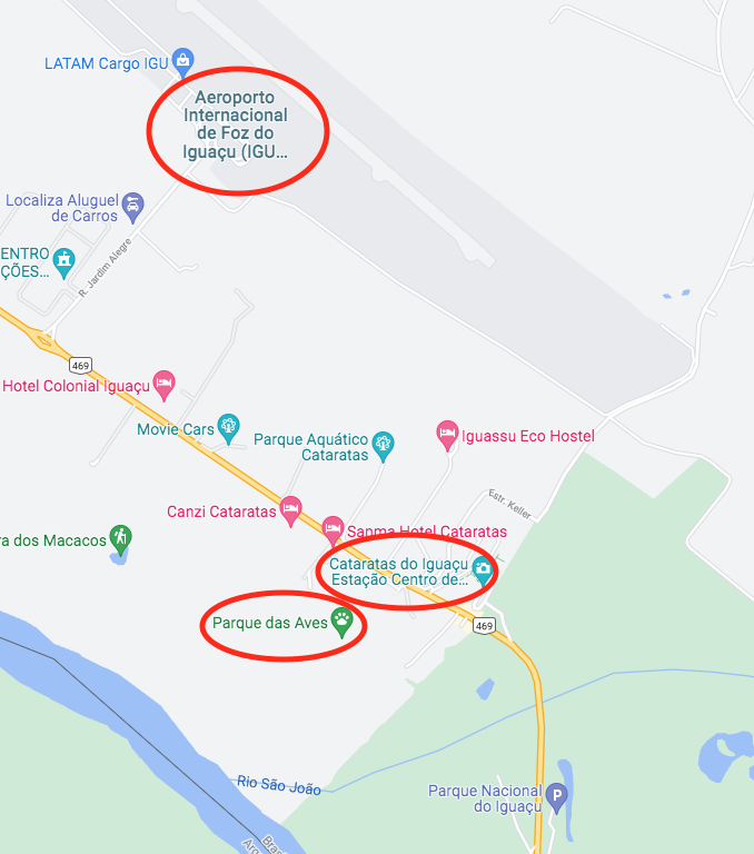 Mapa da região do Parque das Aves onde tem guarda-volumes
